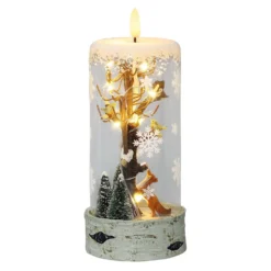 Christmas Woodland Scene Light Up Glass Christmas Decoration (Battery Operated)