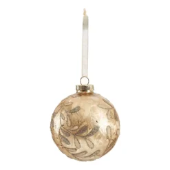 Gold Glitter Leaves Glass Christmas Tree Bauble