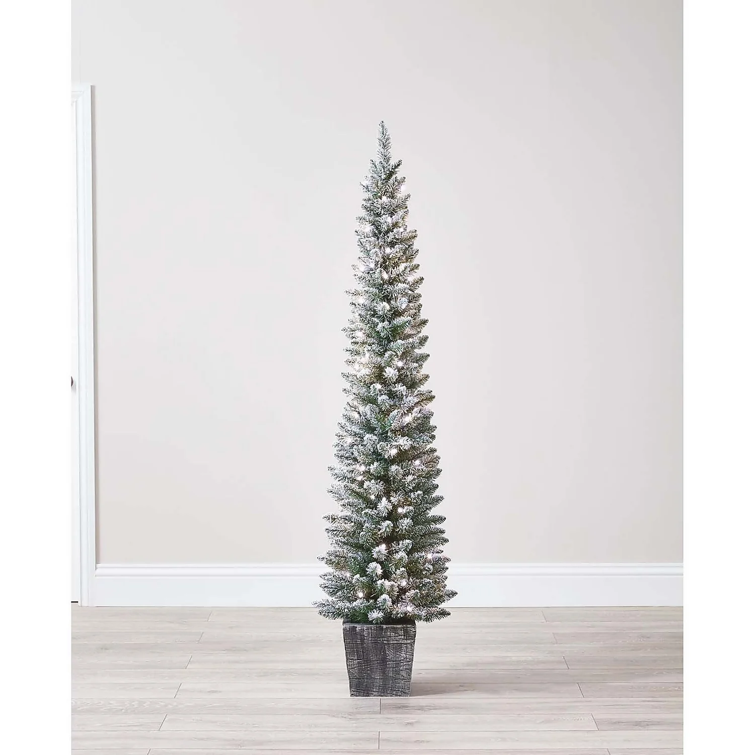 6ft Slim Flocked Pre-lit Potted Christmas Tree 4 6ft Slim Flocked Pre-lit Potted Christmas Tree - Image 2