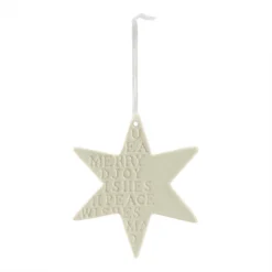 White Ceramic Message Star Christmas Tree Decoration