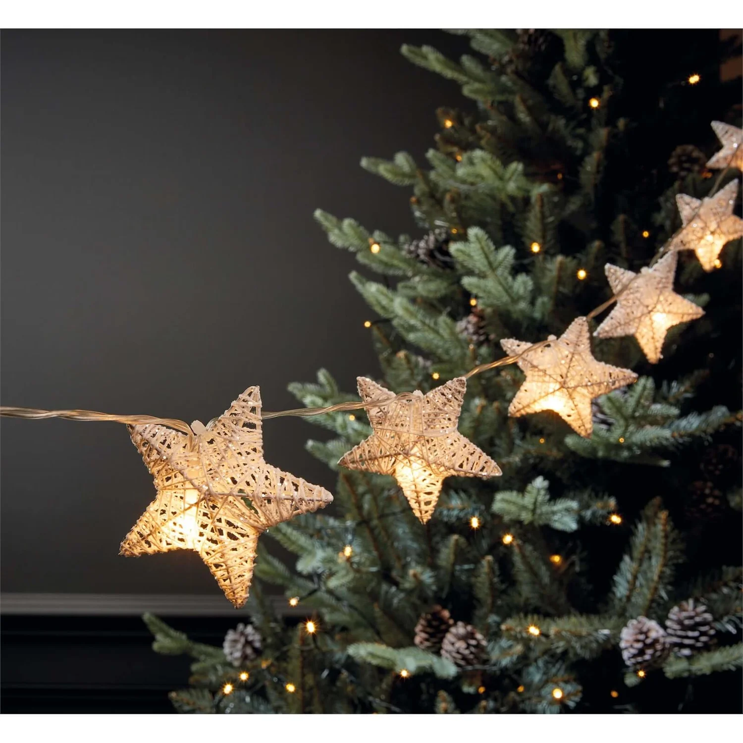 10 White Glitter Star Christmas String Lights (Battery Operated) 3 10 White Glitter Star Christmas String Lights (Battery Operated)