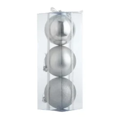 Large Silver Shatterproof Christmas Tree Baubles - Pack Of 3