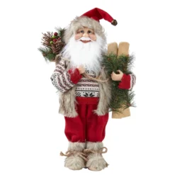 Standing Santa In Red Patterned Jumper Christmas Decoration - 40cm