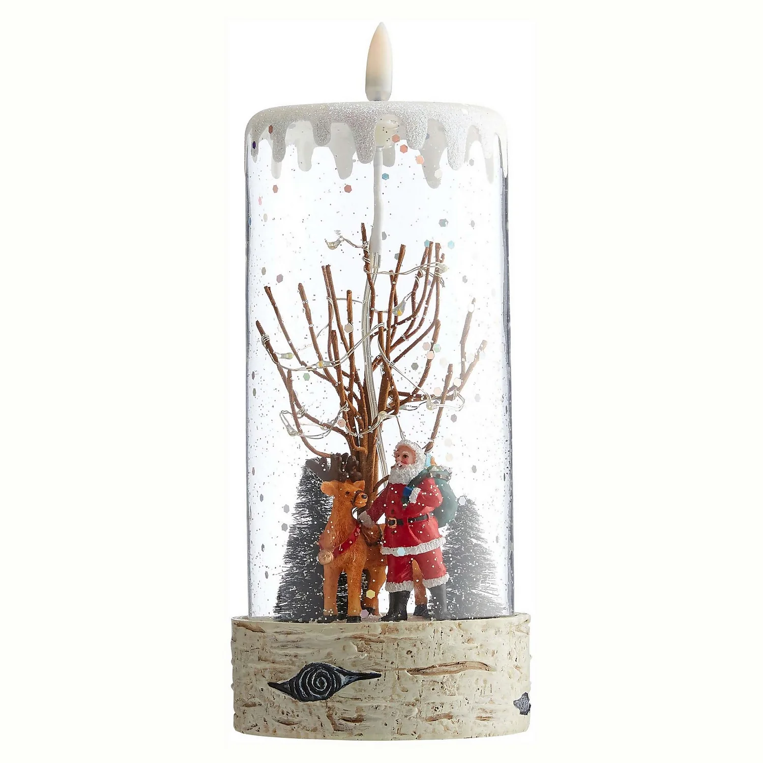 Santa With Reindeer Light Up Glass Christmas Decoration (Battery Operated) 3 Santa With Reindeer Light Up Glass Christmas Decoration (Battery Operated)