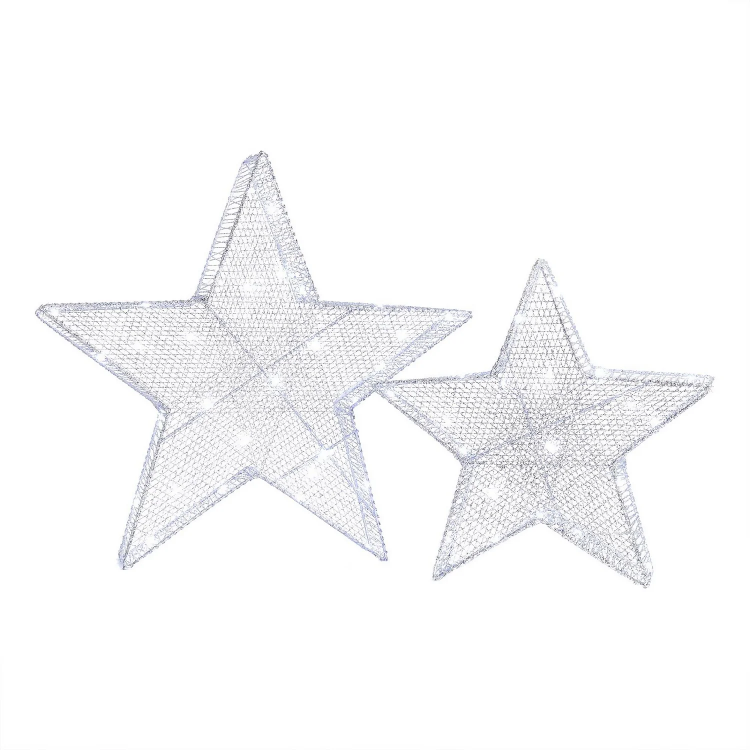 Silver Mesh Star Christmas Lights - Set Of 2 4 Silver Mesh Star Christmas Lights - Set Of 2 - Image 2