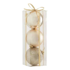 Large Champagne Shatterproof Christmas Tree Bauble - Pack Of 3