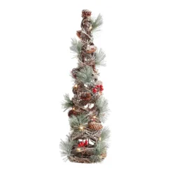 Red Berry & Cone Christmas Tree Decoration With Lights - 55cm