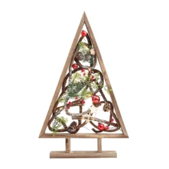 Red Berry & Willow Framed Christmas Tree With Lights - 52cm