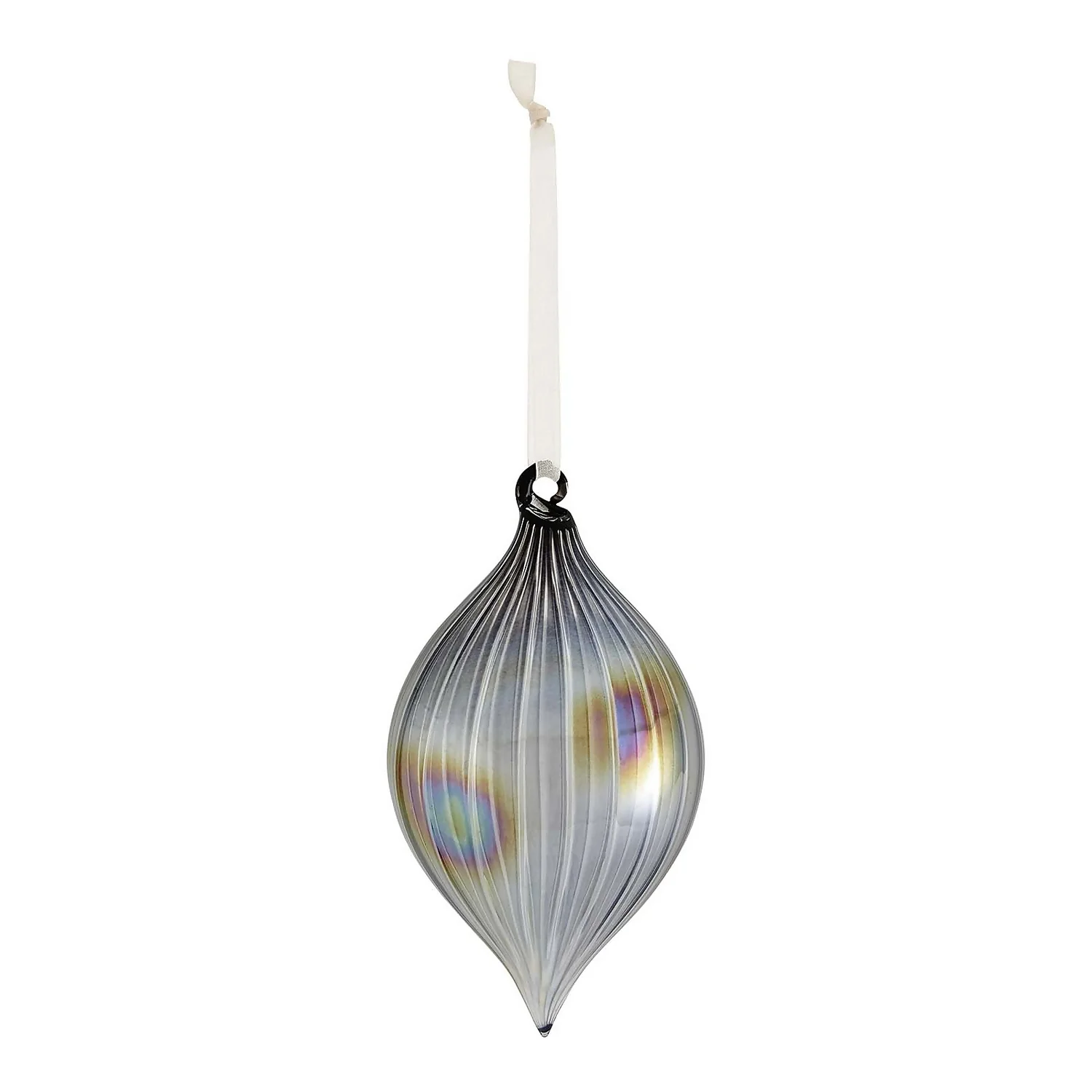 Pewter Iridescent Glass Teardrop Christmas Tree Bauble 3 Pewter Iridescent Glass Teardrop Christmas Tree Bauble