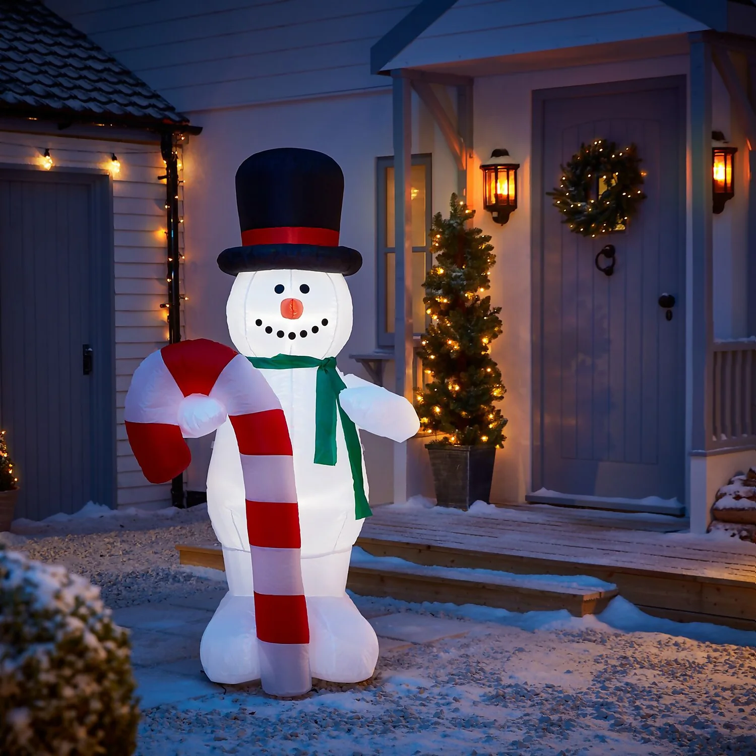 6ft Snowman With Candy Cane Christmas Inflatable 3 6ft Snowman With Candy Cane Christmas Inflatable