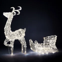 Acrylic 3D LED Reindeer & Sleigh 3-in-1 Outdoor Christmas Light - Warm & Cool White -CHRISTMAS LIGHTS SHOP 13695726 1024982767579830