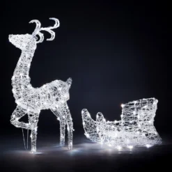 Acrylic 3D LED Reindeer & Sleigh 3-in-1 Outdoor Christmas Light - Warm & Cool White -CHRISTMAS LIGHTS SHOP 13695726 2044982767376403