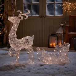 Acrylic 3D LED Reindeer & Sleigh 3-in-1 Outdoor Christmas Light - Warm & Cool White -CHRISTMAS LIGHTS SHOP 13695726 2064985908899951