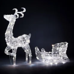 Acrylic 3D LED Reindeer & Sleigh 3-in-1 Outdoor Christmas Light - Warm & Cool White -CHRISTMAS LIGHTS SHOP 13695726 2324982767536957