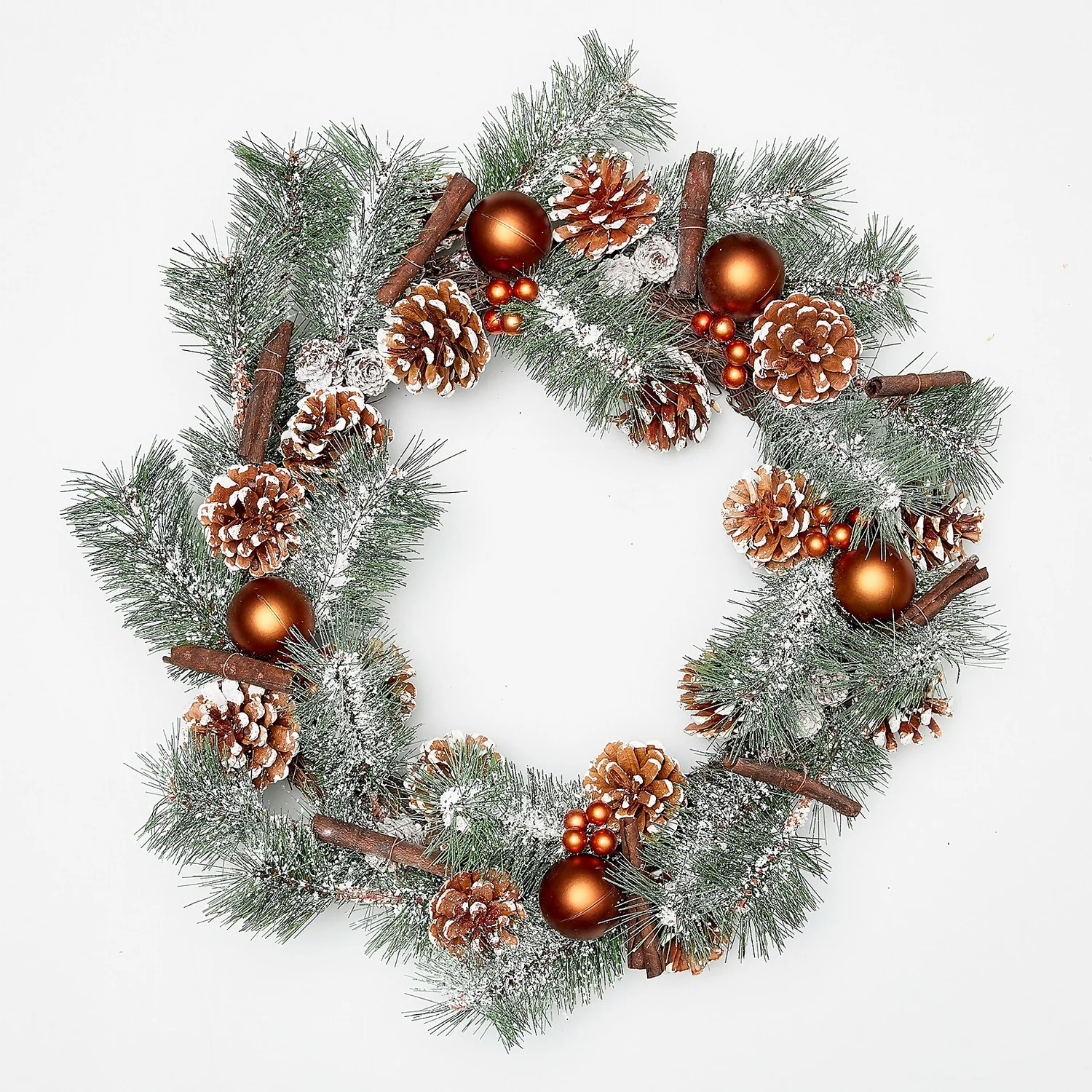 Snowy Bauble, Pinecone & Cinnamon Christmas Wreath - 50cm 3 Snowy Bauble, Pinecone & Cinnamon Christmas Wreath - 50cm