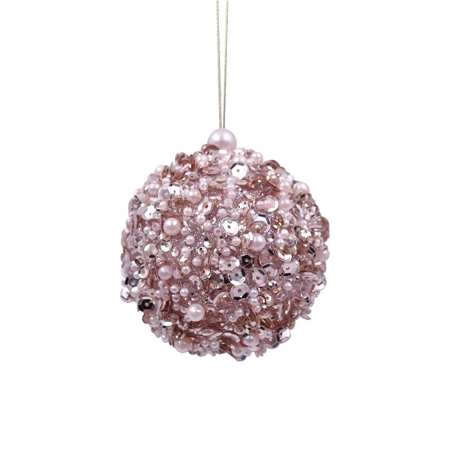 Pink Beaded Pearl Christmas Tree Bauble - 80mm 3 Pink Beaded Pearl Christmas Tree Bauble - 80mm