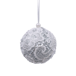 Silver Lace Christmas Tree Bauble - 100mm