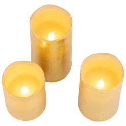3 LED Christmas Pillar Candles - Gold (Battery Operated) -CHRISTMAS LIGHTS SHOP 13700645 1254966107575904