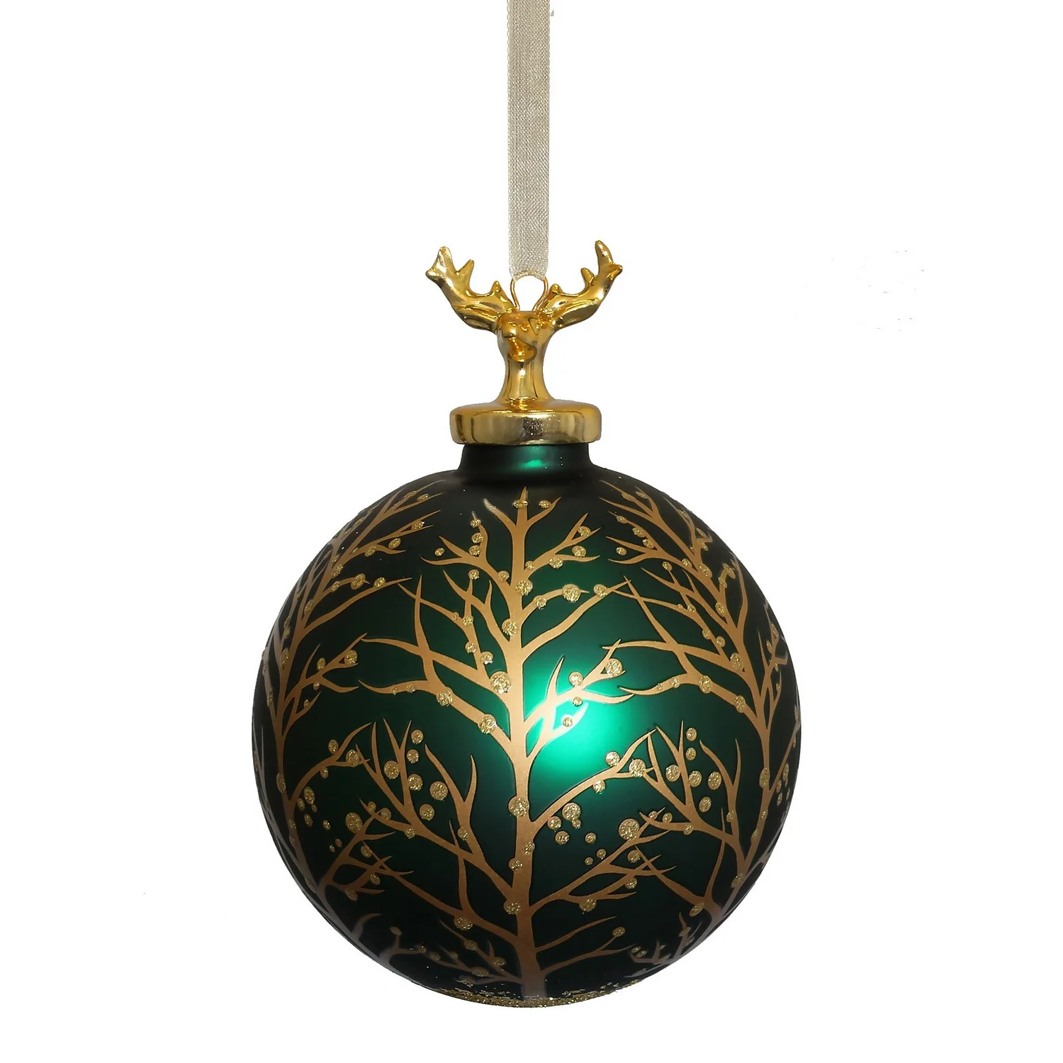 Green Forest Stag Glass Christmas Tree Bauble - 90mm 3 Green Forest Stag Glass Christmas Tree Bauble - 90mm