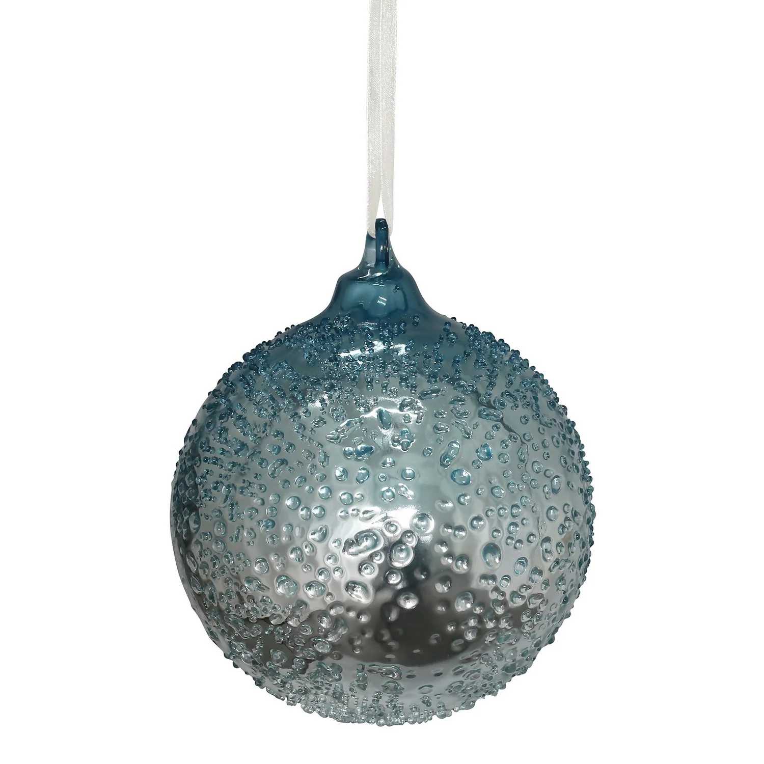 Duck Egg Textured Glass Christmas Tree Bauble - 90mm 3 Duck Egg Textured Glass Christmas Tree Bauble - 90mm