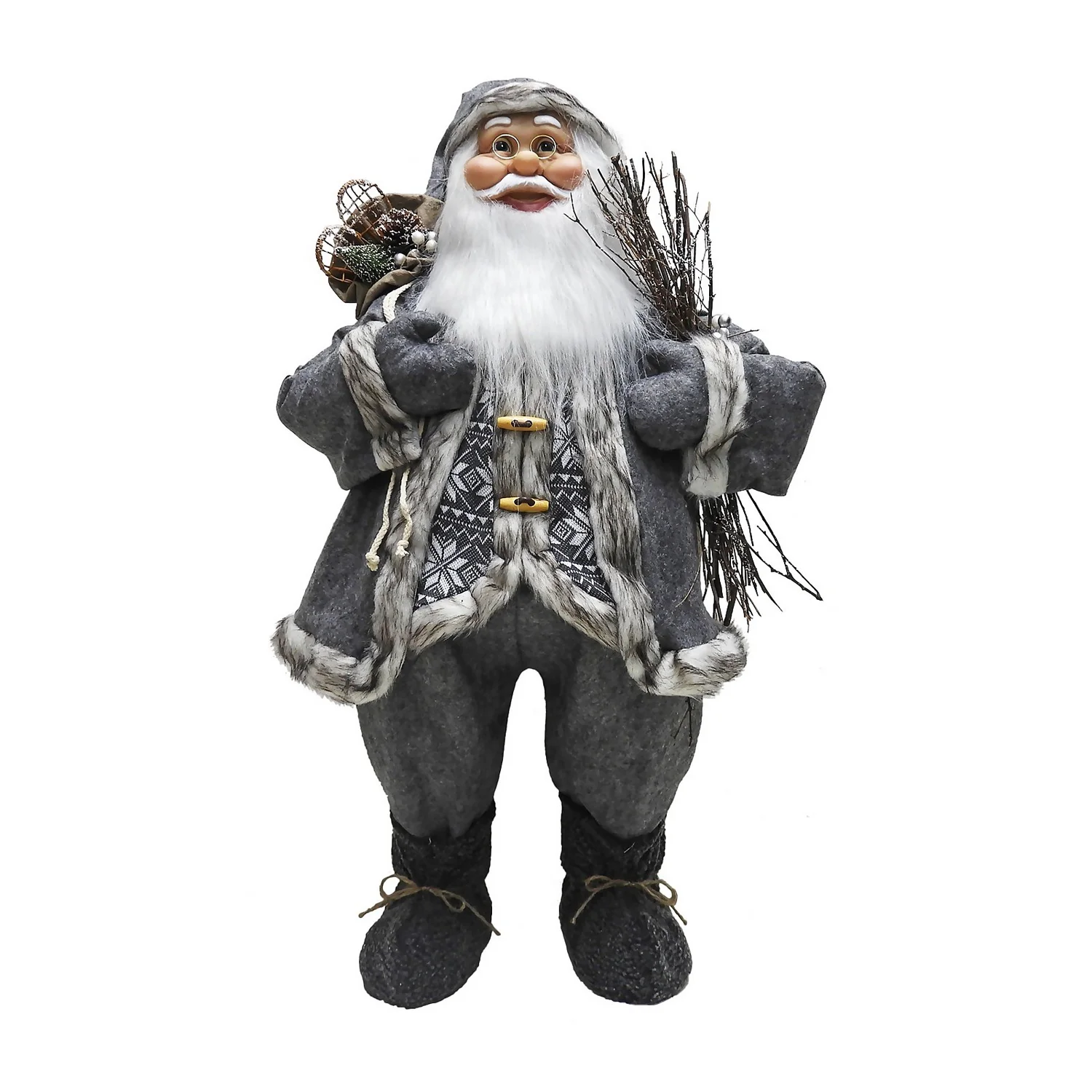 Traditional Standing Father Christmas With Grey Coat - 80cm 3 Traditional Standing Father Christmas With Grey Coat - 80cm