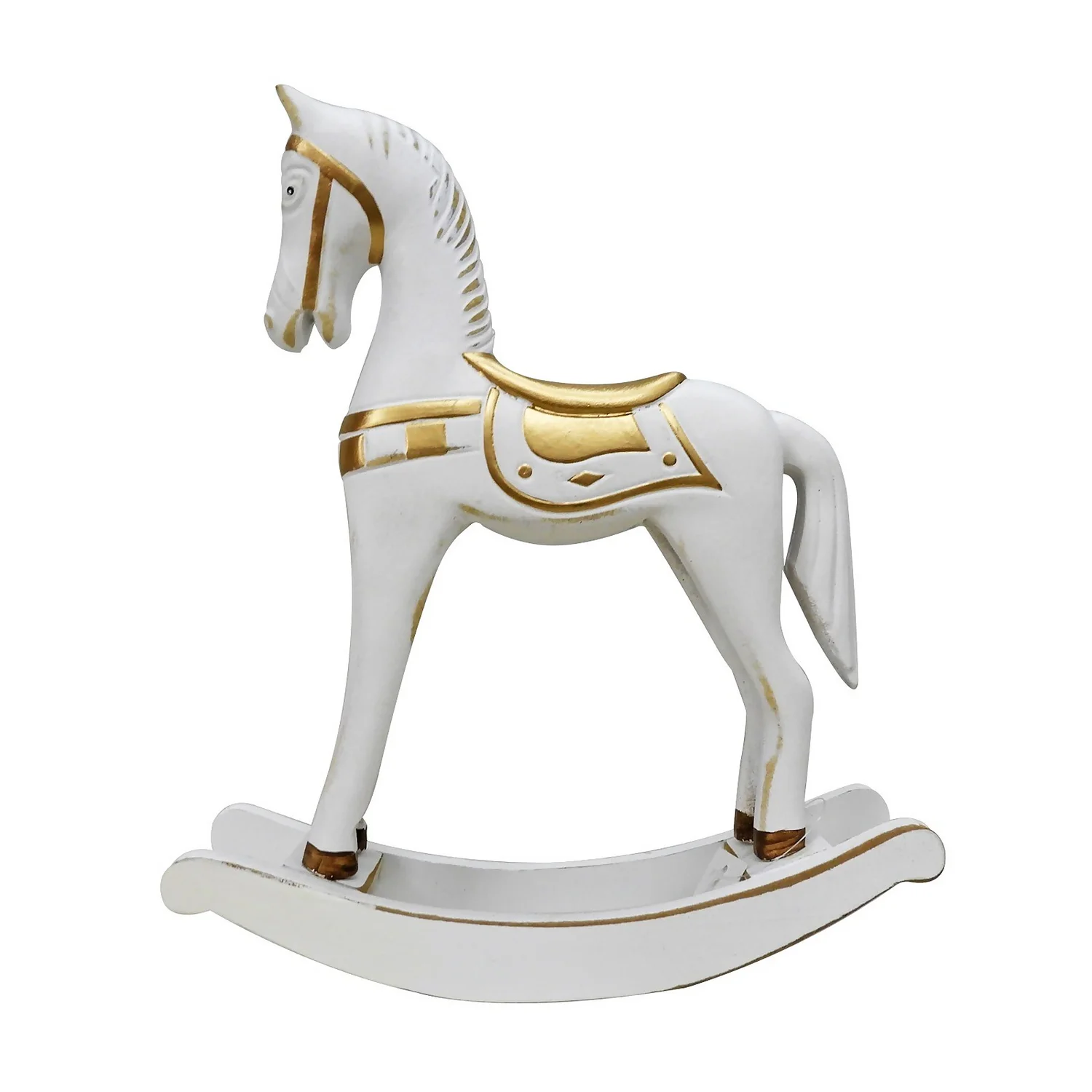 White & Gold Wooden Rocking Horse Christmas Decoration 3 White & Gold Wooden Rocking Horse Christmas Decoration
