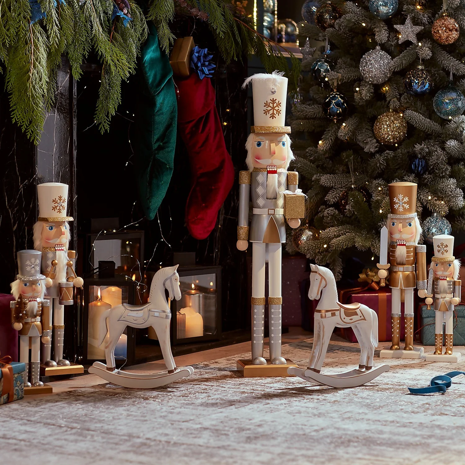 White & Gold Wooden Rocking Horse Christmas Decoration 4 White & Gold Wooden Rocking Horse Christmas Decoration - Image 2