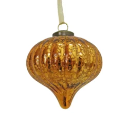 Copper Ribbed Mercury Glass Onion Christmas Tree Bauble - 90mm