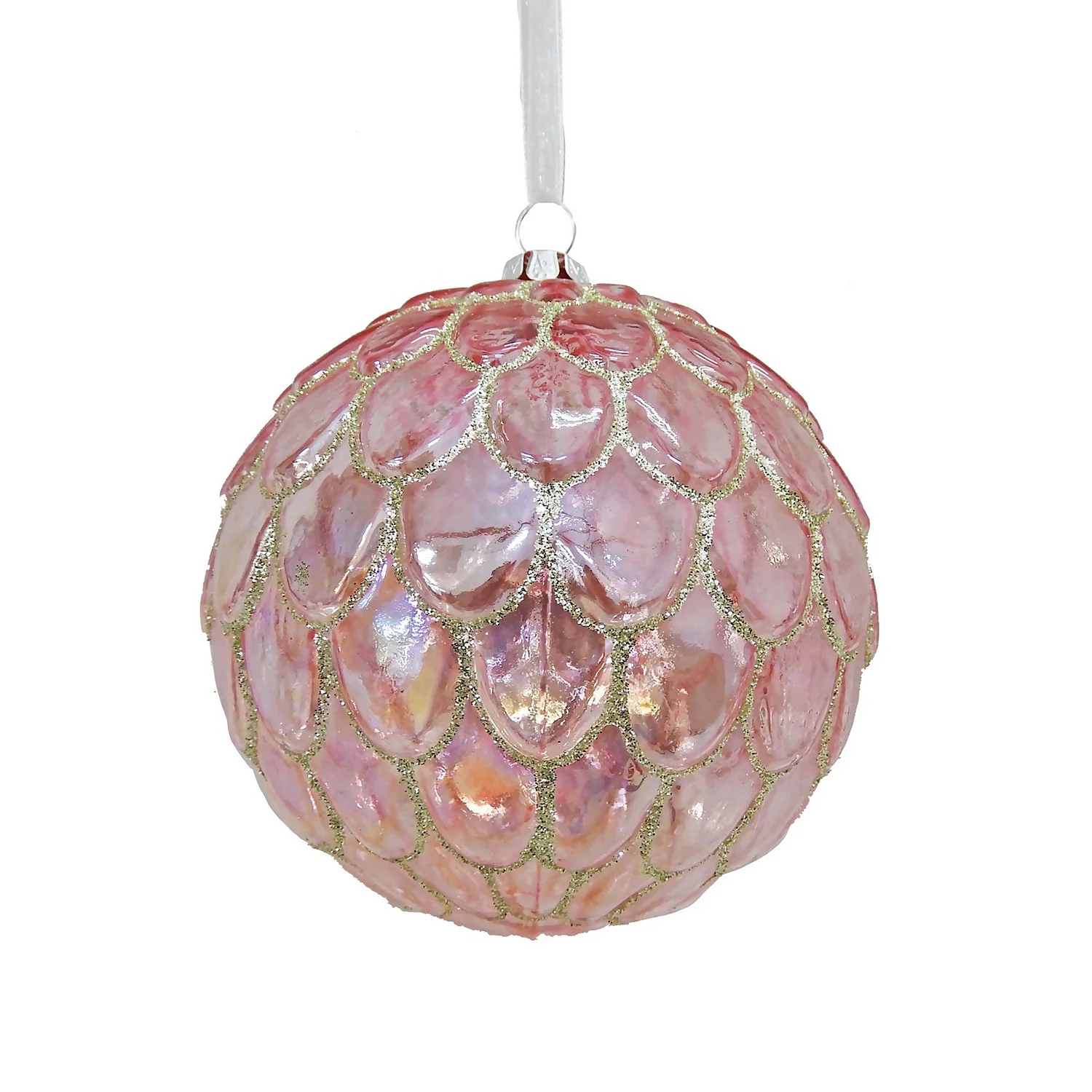 Pink Iridescent Scallop Christmas Tree Bauble - 100mm 3 Pink Iridescent Scallop Christmas Tree Bauble - 100mm