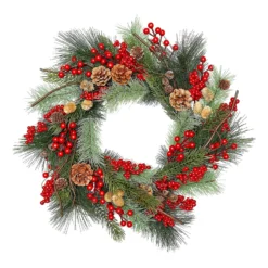 Natural Foliage With Red Berries Luxury Christmas Wreath - 55cm