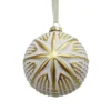 White & Gold Debossed Star Pattern Glass Christmas Tree Bauble