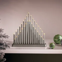33 LED Silver Column Christmas Candle Bridge (Battery Operated)
