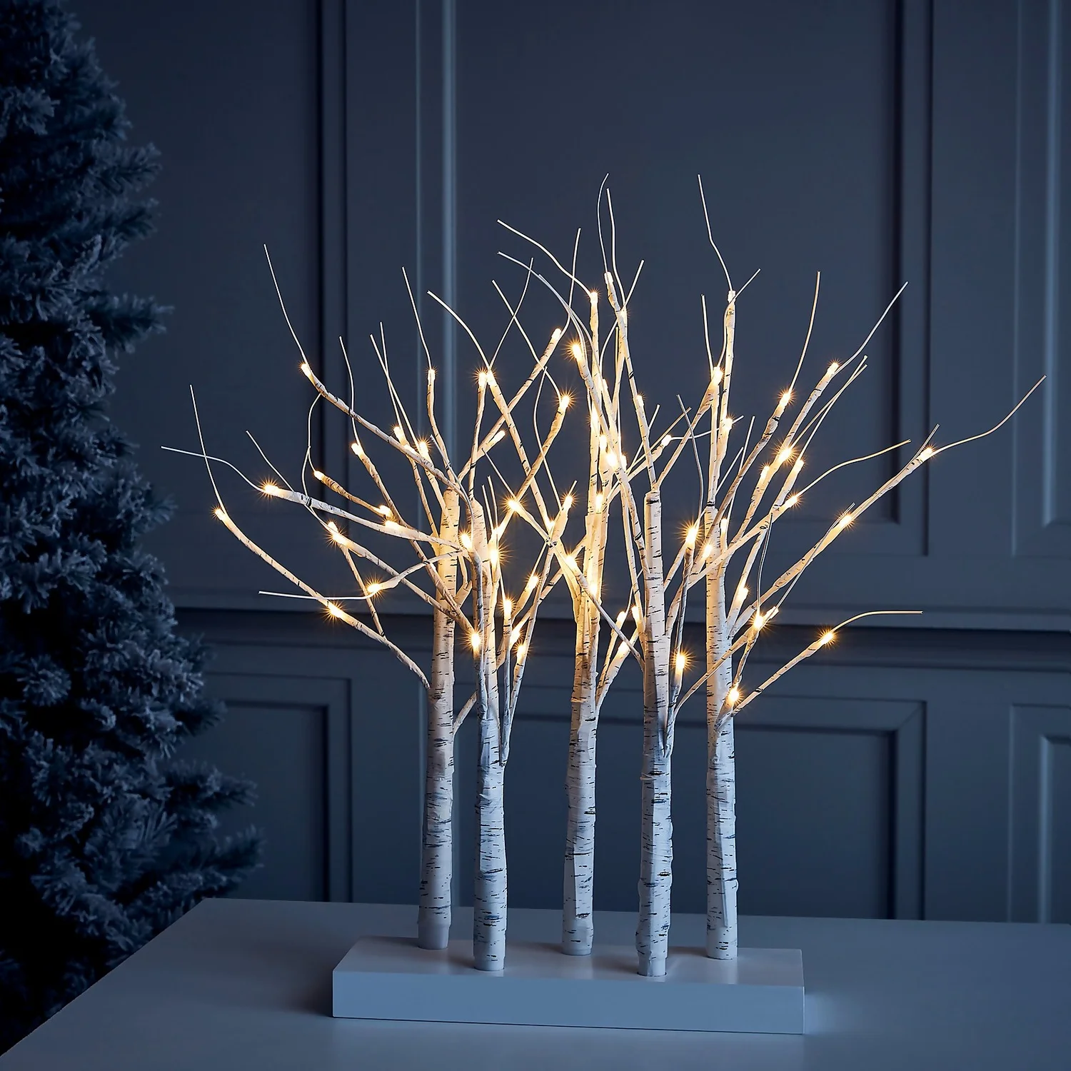 White Twig Trees Christmas Light Decoration - 60cm 2 White Twig Trees Christmas Light Decoration - 60cm